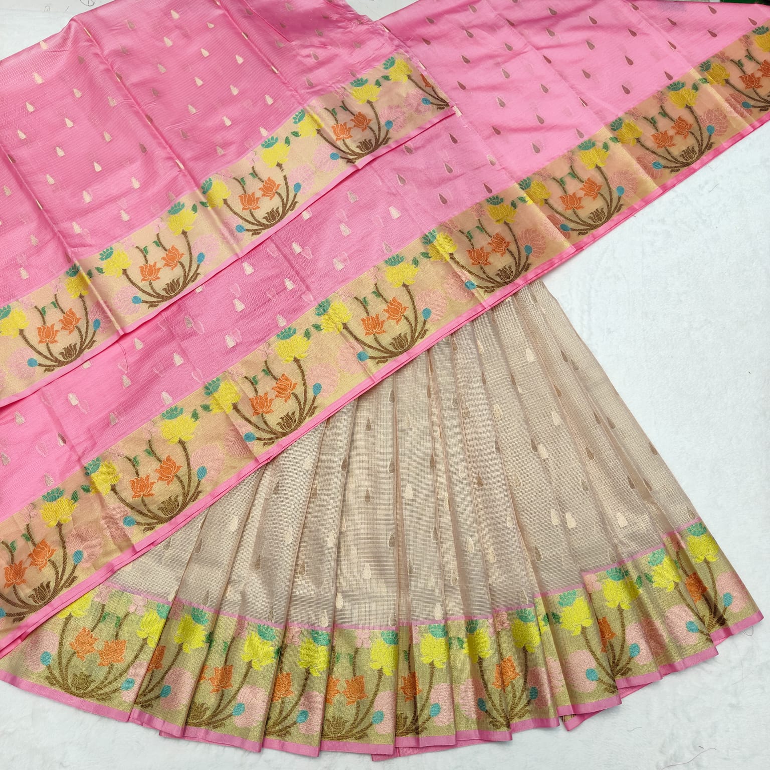 Pure Soft Silk Kota Weaving Half Saree/Lehanga