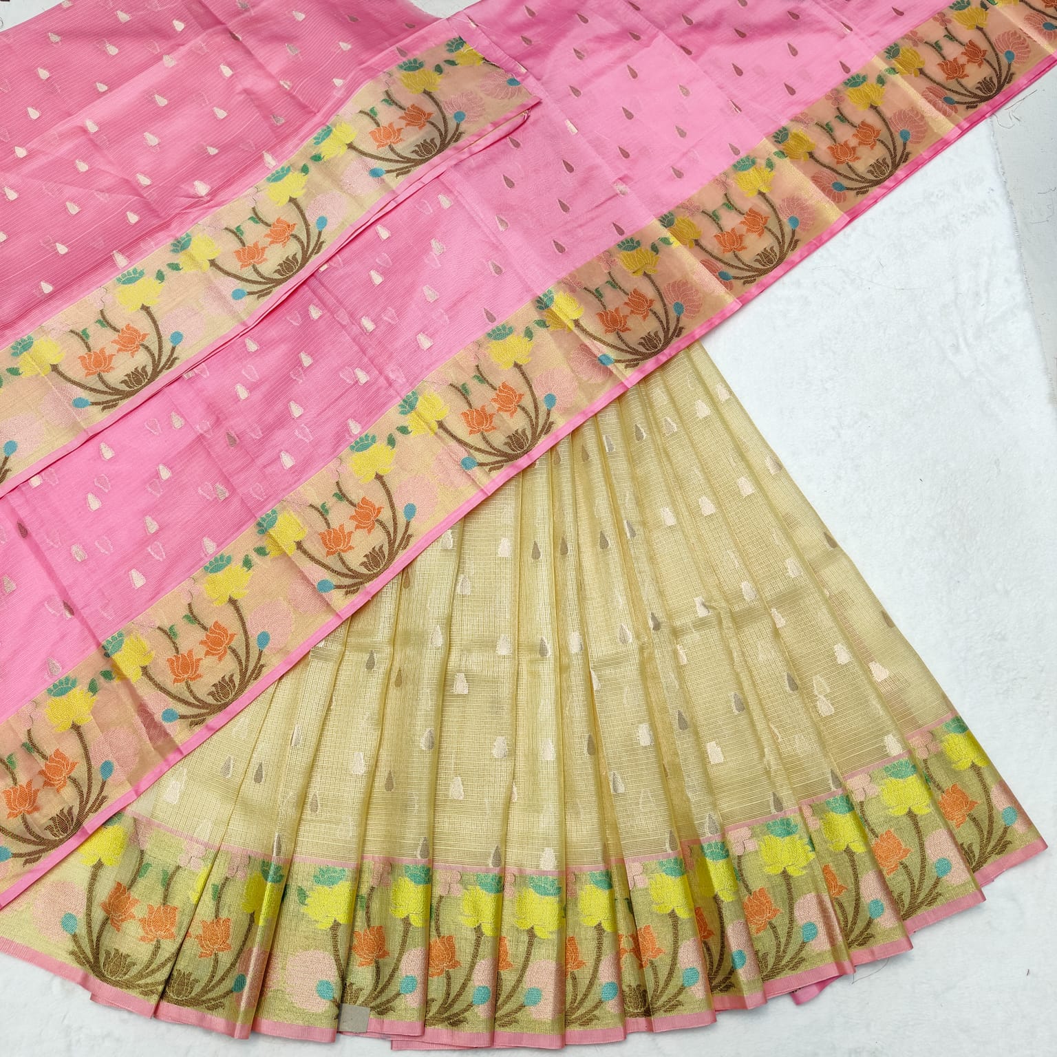 Pure Soft Silk Kota Weaving Half Saree/Lehanga