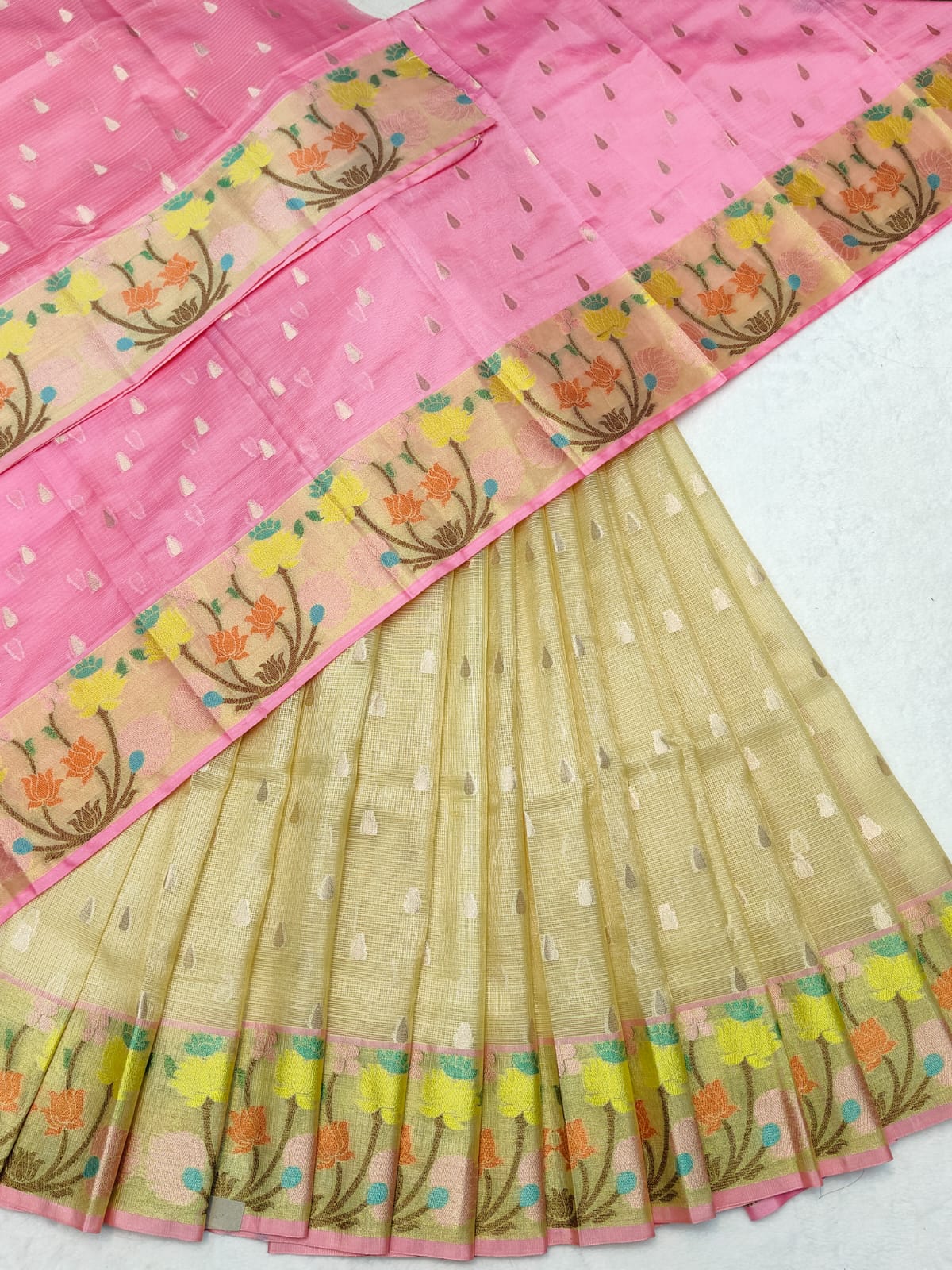 Pure Soft Silk Kota Weaving Half Saree/Lehanga