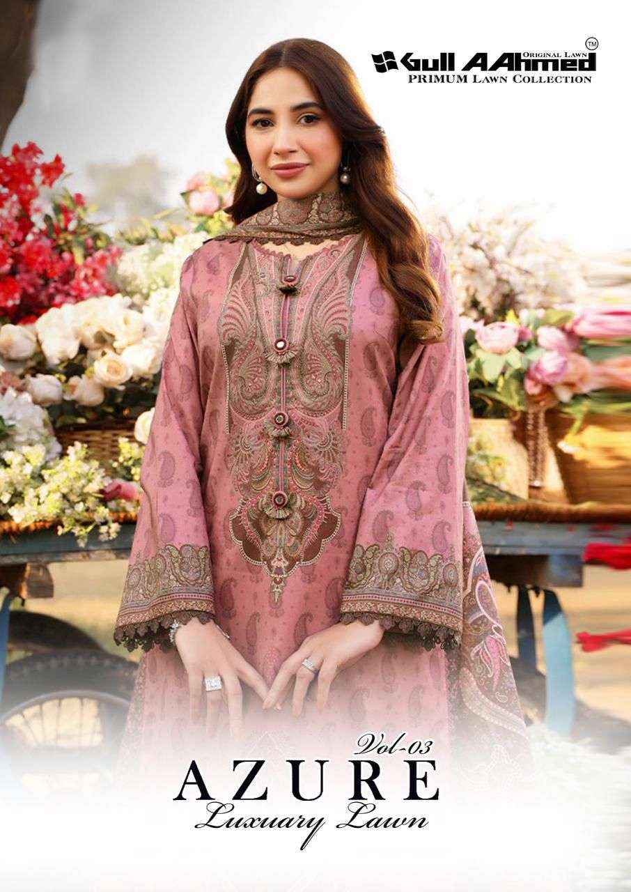 Gull Aahmed Azure Vol 3 Lawn Cotton Dress Material  Surat Wholesale Market ( 6 pcs Catalogue )