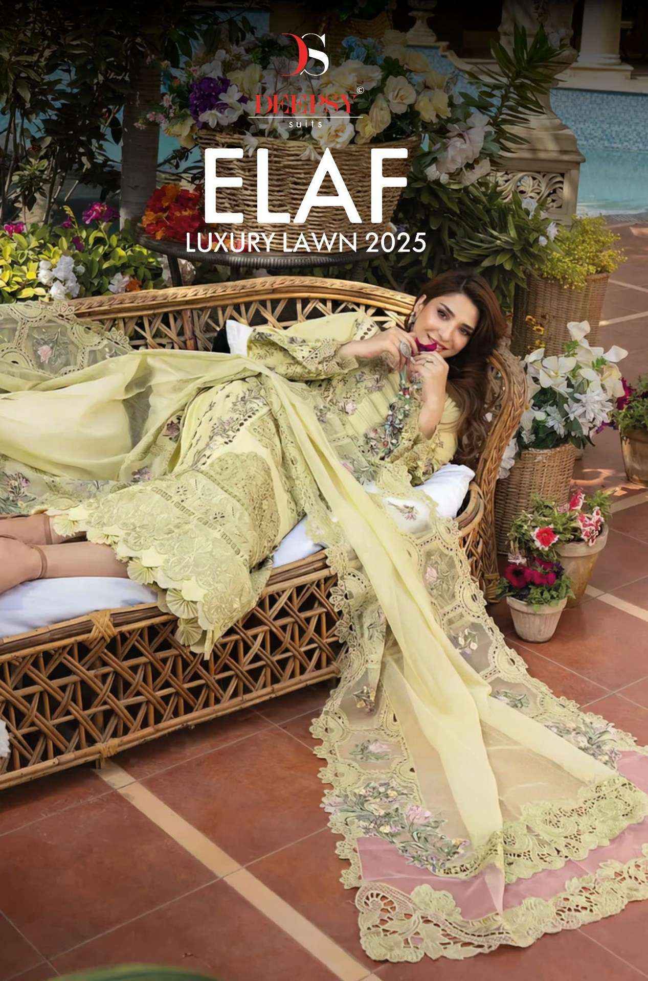 Deepsy Elaf Luxury Lawn 25 Cotton Dress Material Surat Textile Market ( 5 pcs Catalogue )