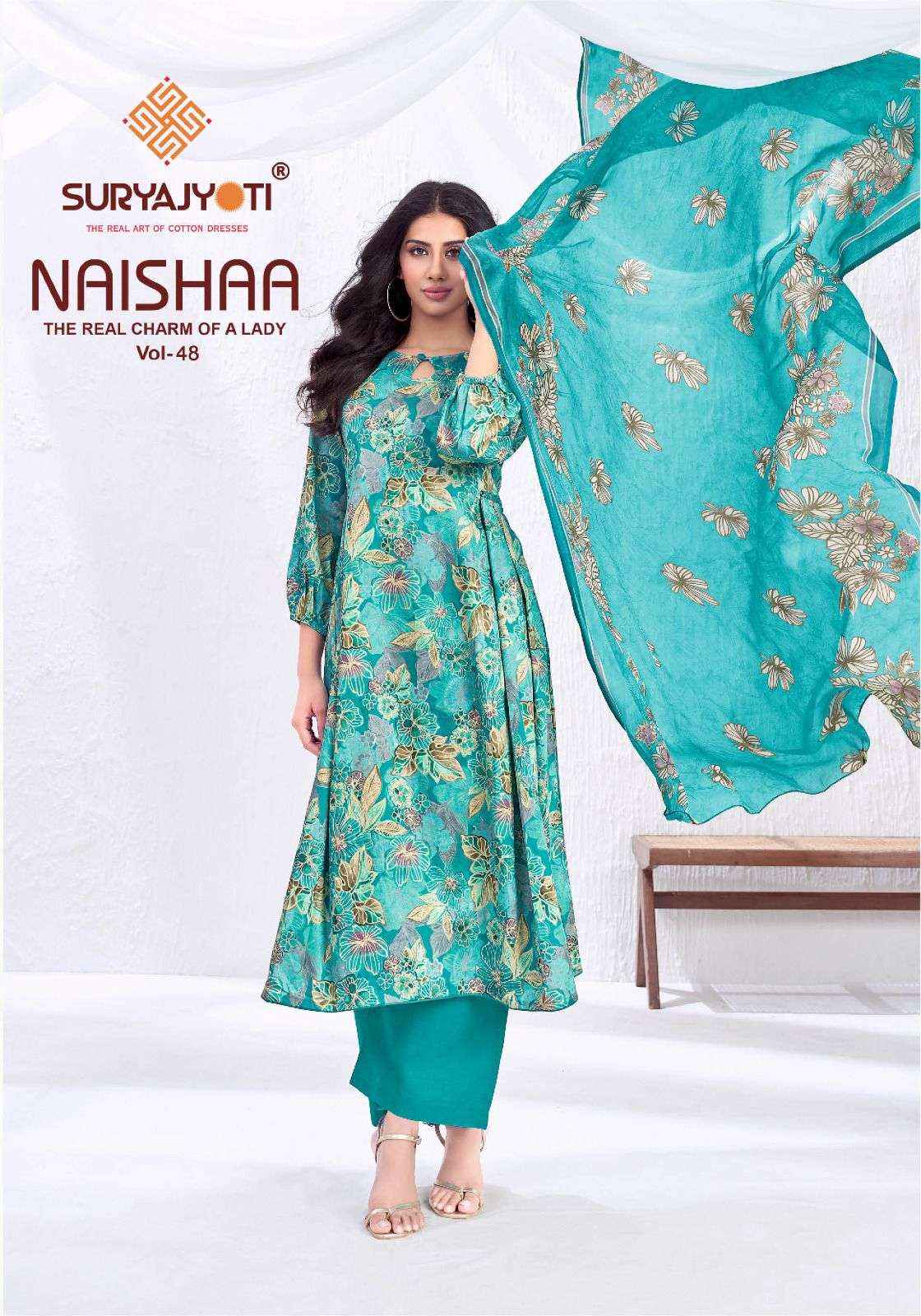 Suryajyoti Naishaa Vol 48 Jam Satin Dress Material Surat Wholesale Market ( 10 pcs Catalogue )